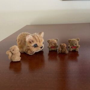 Vintage Flocked Animals Kitten Josef Squirrel and Bears